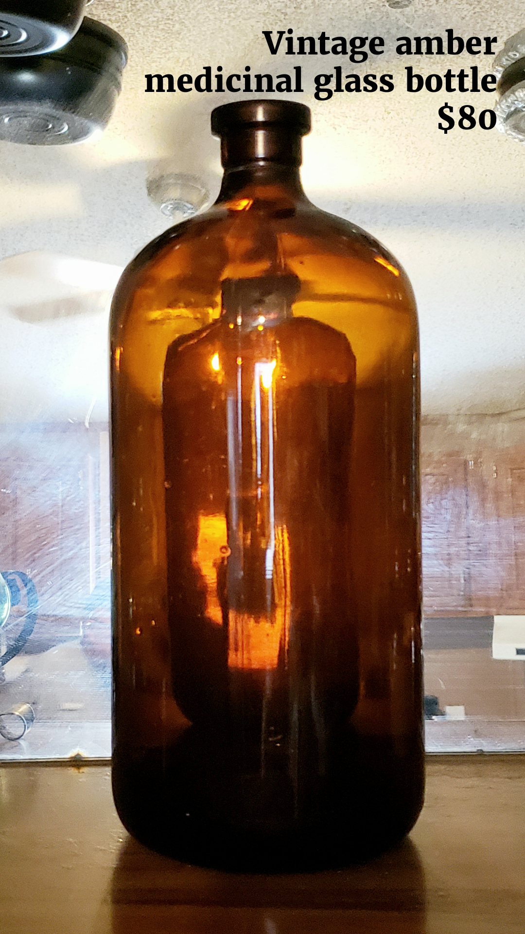 Vintage amber medicinal glass bottle