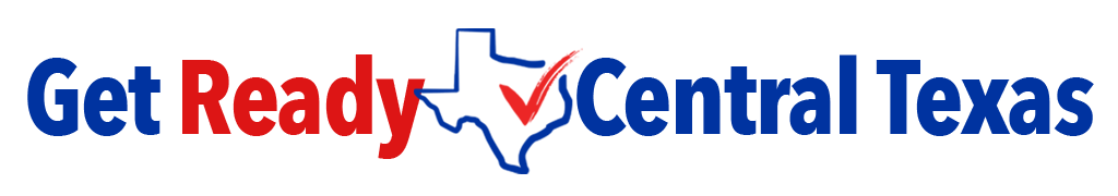 an image of the Get Ready Central Texas color logo. A blue outline of the state of Texas sits between "Get Ready" and "Central Texas" with a red check mark inside the state outline.